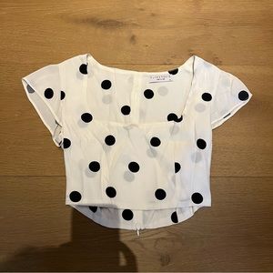 White polka dot square neck crop top